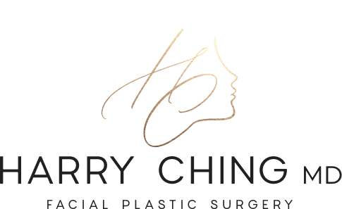 Harry Ching MD Facial Plastic Surgery logo with elegant script initials and practice name